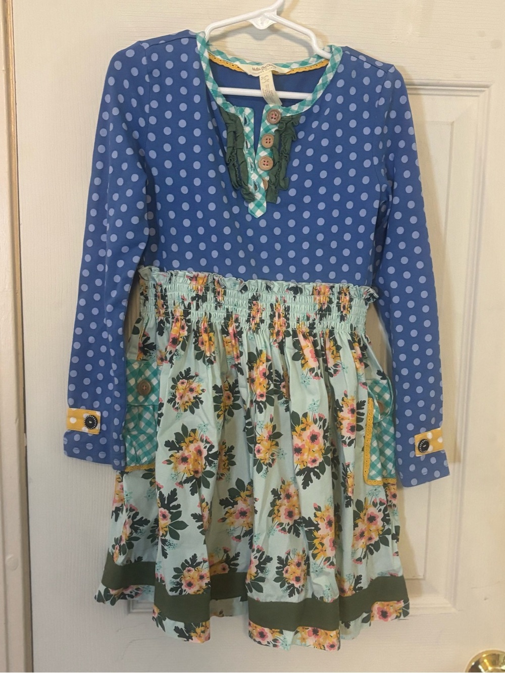 Matilda Jane Blue Polka Dot Top with Mint Floral Skirt Dress